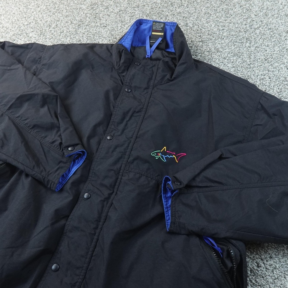 VTG Greg Norman Jacket Mens L Black Goretex Shark Windbreaker Bomber Coat Golf